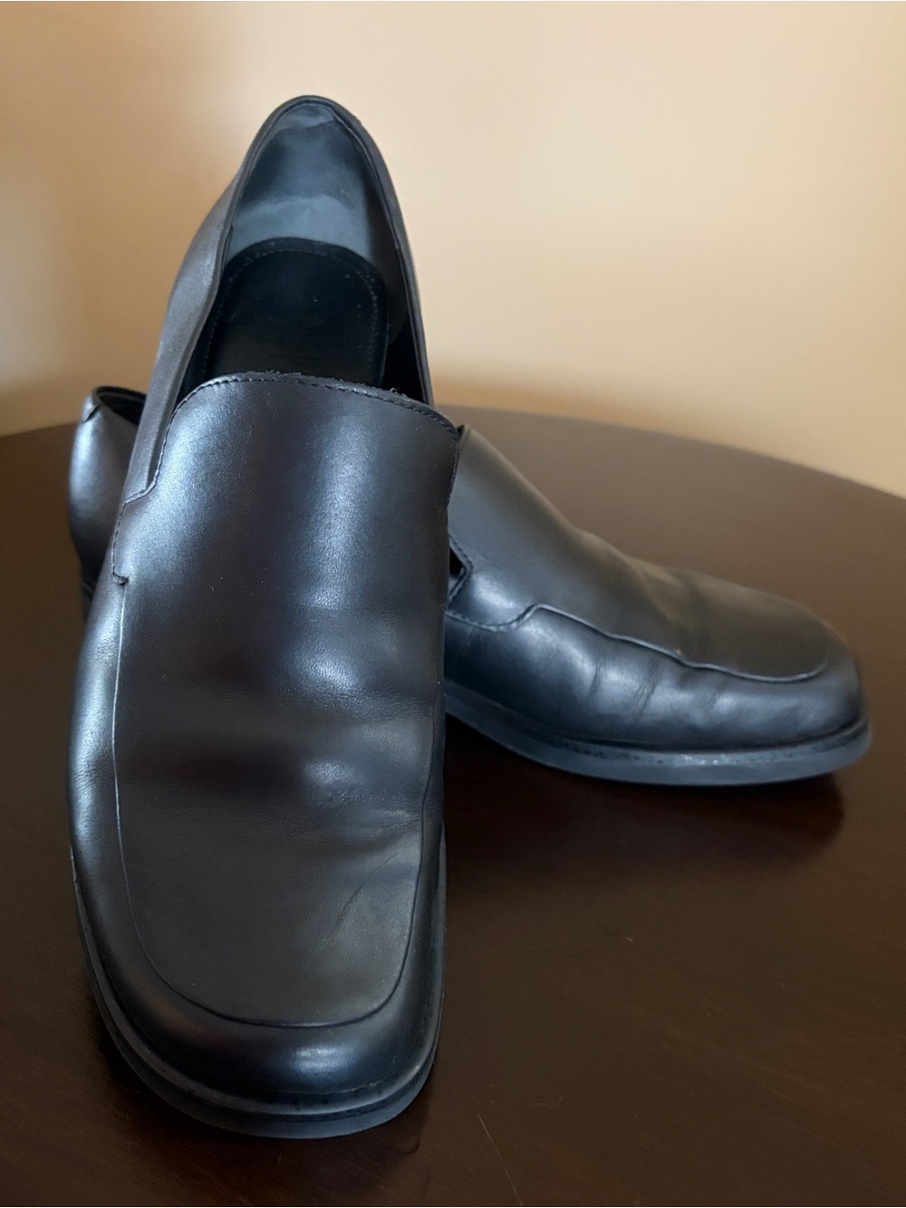 Franco Sarto Womens 8.0 M Bocca FlexLoafer Slip On Black Leather Block Heel